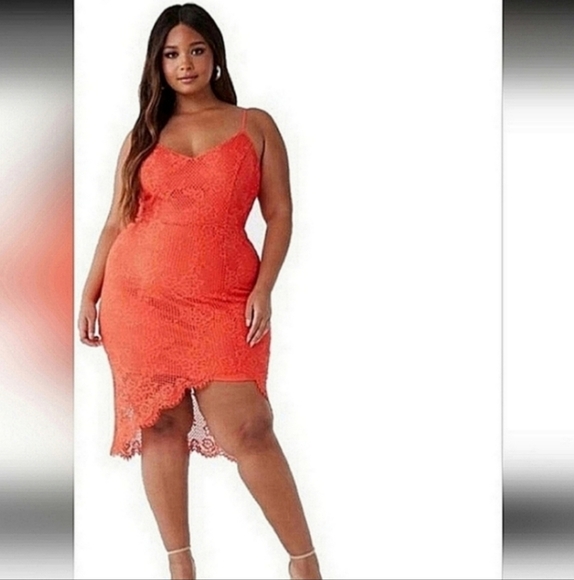 NWT FOREVER 21 GORGEOUS NEON CORAL LACE DRESS 2X - Picture 1 of 6
